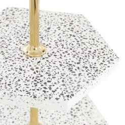 Promo 🌟 White Stoneware & Aluminum 3 Tier Tray Stand by Ivory and Iris 🎉 -Cheap Ivory and Iris Store D401713S 3