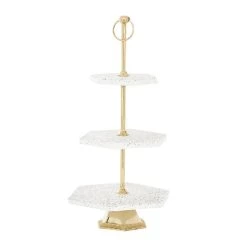 Promo 🌟 White Stoneware & Aluminum 3 Tier Tray Stand by Ivory and Iris 🎉 -Cheap Ivory and Iris Store D401713S 5