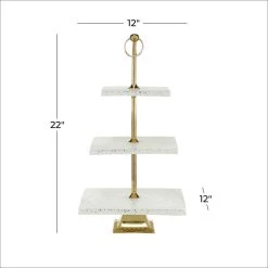Brand new 😉 White Marble & Aluminum 3 Tier Tray Stand by Ivory and Iris 💯 -Cheap Ivory and Iris Store D401726S 5