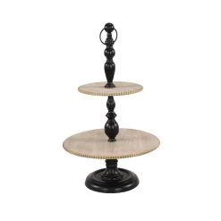 Coupon 🌟 Black Wood & Iron Rustic 2 Tier Tray Stand by Ivory and Iris ⌛