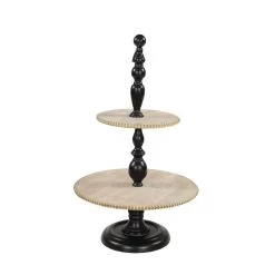 Coupon 🌟 Black Wood & Iron Rustic 2 Tier Tray Stand by Ivory and Iris ⌛ -Cheap Ivory and Iris Store D401737S 3