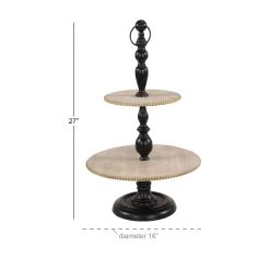 Coupon 🌟 Black Wood & Iron Rustic 2 Tier Tray Stand by Ivory and Iris ⌛ -Cheap Ivory and Iris Store D401737S 5