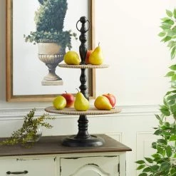 Coupon 🌟 Black Wood & Iron Rustic 2 Tier Tray Stand by Ivory and Iris ⌛ -Cheap Ivory and Iris Store D401737S 7