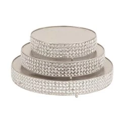 Best Sale π Glam Round Silver Metal and Glass Bead Cake Stand, Set of 3, 3" by Ivory and Iris π