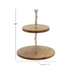 Coupon 🌟 Brown Wood Natural 2 Tier Tray Stand by Ivory and Iris ⭐ -Cheap Ivory and Iris Store D401797S 5