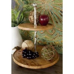 Coupon 🌟 Brown Wood Natural 2 Tier Tray Stand by Ivory and Iris ⭐ -Cheap Ivory and Iris Store D401797S 6