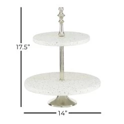 Brand new 👏 White Stoneware & Aluminum 2 Tier Tray Stand by Ivory and Iris 😉 -Cheap Ivory and Iris Store D401806S 5