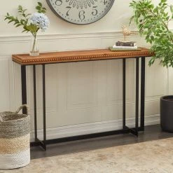 Best deal ⭐ Brown Wood Industrial Console Table, 52" x 33" by Ivory and Iris ⌛ -Cheap Ivory and Iris Store D401821S 7