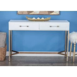 Best Pirce 🎉 White Glam Metal Console Table, 31" x 47" by Ivory and Iris 😀 -Cheap Ivory and Iris Store D401841S 9
