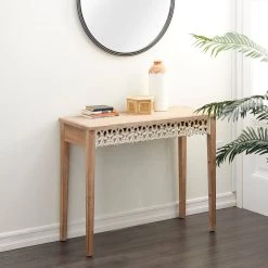 New 🎁 Brown Farmhouse Wood Console Table, 32" x 40" by Ivory and Iris 👍 -Cheap Ivory and Iris Store D401855S 6
