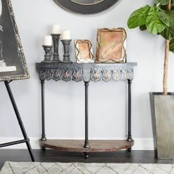 Best Pirce 😍 Grey Farmhouse Metal Console Table, 32" x 36" by Ivory and Iris 🥰 -Cheap Ivory and Iris Store D401861S 9
