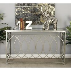 Outlet 🌟 Silver Traditional Metal Console Table, 32" x 54" by Ivory and Iris 🎉 -Cheap Ivory and Iris Store D401870S 5