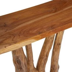 Hot Sale 👏 Brown Teak Wood Contemporary Console Table, 35" x 32" by Ivory and Iris ⭐ -Cheap Ivory and Iris Store D401872S 5