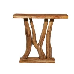 Hot Sale 👏 Brown Teak Wood Contemporary Console Table, 35" x 32" by Ivory and Iris ⭐ -Cheap Ivory and Iris Store D401872S 7