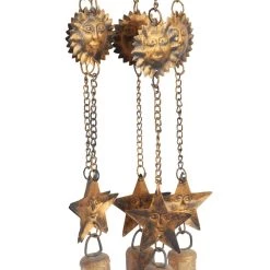 Brand new 😀 18" Brass Metal Eclectic Sun & Stars Wind Chime by Ivory and Iris ✔️ -Cheap Ivory and Iris Store D403418S 4