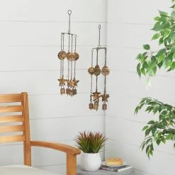 Brand new 😀 18" Brass Metal Eclectic Sun & Stars Wind Chime by Ivory and Iris ✔️ -Cheap Ivory and Iris Store D403418S 6