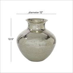 Flash Sale ✨ 13" Silver Aluminum Contemporary Round Vase by Ivory and Iris ✔️ -Cheap Ivory and Iris Store D404775S 6