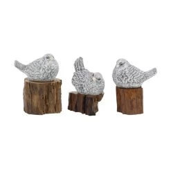 Best Pirce ✔️ Set of 3 Grey Farmhouse Teak Wood Birds Sculpture 8, 9, 9" by Ivory and Iris ⭐