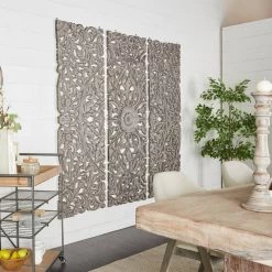 Budget 🌟 72" Gray Wood Traditional Floral Wall Décor Set by Ivory and Iris 😉 -Cheap Ivory and Iris Store D489187S 5