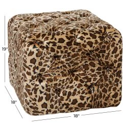 Best Sale 🎁 Brown Wood and Fabric Glam Ottoman, 18" x 18" x 19" by Ivory and Iris 🌟 -Cheap Ivory and Iris Store D489323S 4