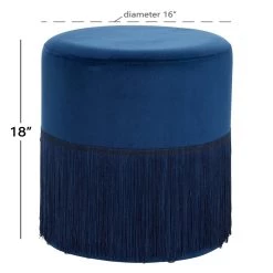 Best Sale 🎉 18" Dark Blue Fabric Fringe Stool by Ivory and Iris 🤩 -Cheap Ivory and Iris Store D489326S 4