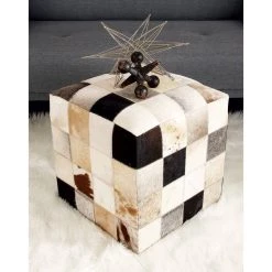 Outlet 😍 Multi Colored Wood Contemporary Ottoman, 16" x 16" x 16" by Ivory and Iris 😉 -Cheap Ivory and Iris Store D489343S 7