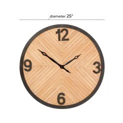 Budget 😍 25" Brown Wood Industrial Wall Clock by Ivory and Iris ✔️ -Cheap Ivory and Iris Store D489924S 7