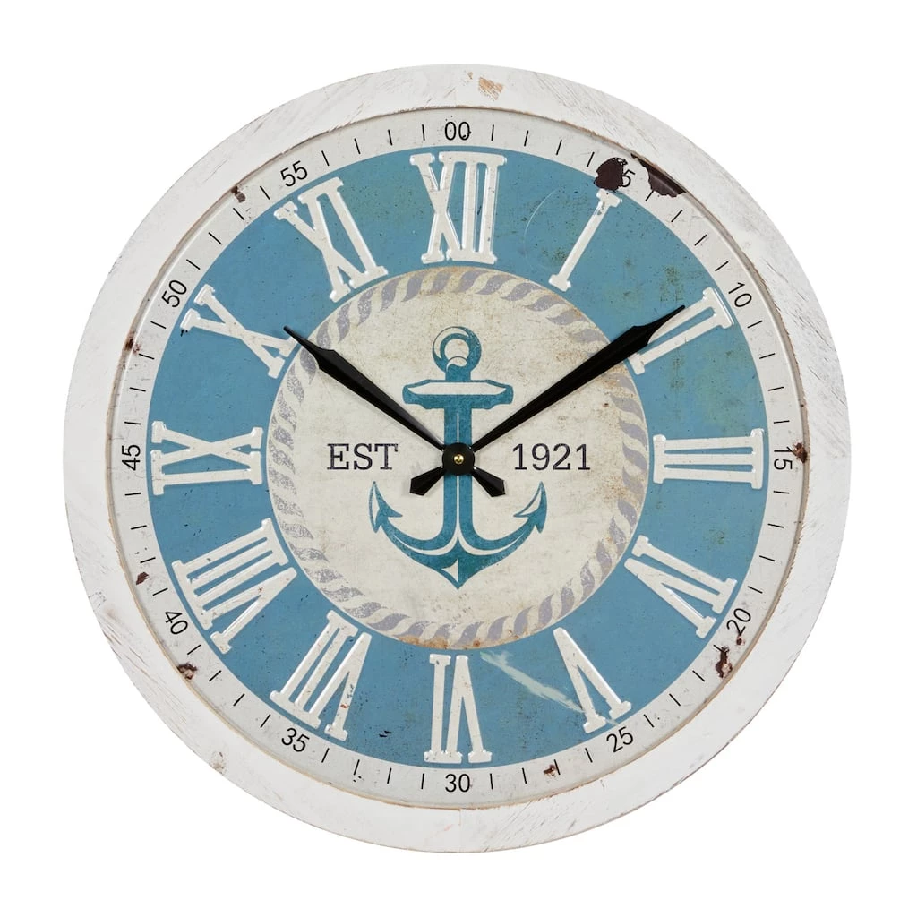 Budget 🥰 24" White Wood Coastal Wall Clock by Ivory and Iris 🧨 2 Budget 🥰 24" White Wood Coastal Wall Clock by Ivory and Iris 🧨 - Image 2