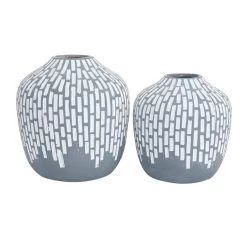 Promo ✔️ Set of 2 Grey Ceramic Modern Vases, 7" x 13" x 6" by Ivory and Iris 🔔