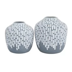 Promo ✔️ Set of 2 Grey Ceramic Modern Vases, 7" x 13" x 6" by Ivory and Iris 🔔 -Cheap Ivory and Iris Store D489984S 5