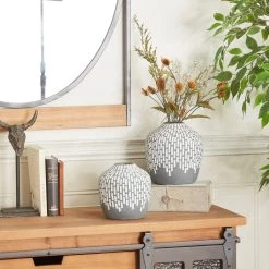 Promo ✔️ Set of 2 Grey Ceramic Modern Vases, 7" x 13" x 6" by Ivory and Iris 🔔 -Cheap Ivory and Iris Store D489984S 7