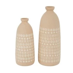 Brand new ✨ Set of 2 Beige Stoneware Rustic Vases, 15" x 5" x 5" by Ivory and Iris 🎉