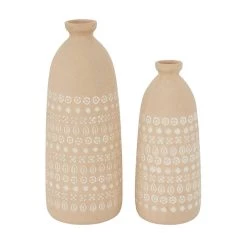 Brand new ✨ Set of 2 Beige Stoneware Rustic Vases, 15" x 5" x 5" by Ivory and Iris 🎉 -Cheap Ivory and Iris Store D489988S 5
