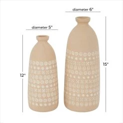 Brand new ✨ Set of 2 Beige Stoneware Rustic Vases, 15" x 5" x 5" by Ivory and Iris 🎉 -Cheap Ivory and Iris Store D489988S 6