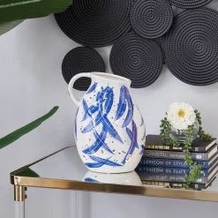 Wholesale ✔️ Blue Ceramic Contemporary Vase, 9" x 11" by Ivory and Iris 🥰 -Cheap Ivory and Iris Store D490005S 9