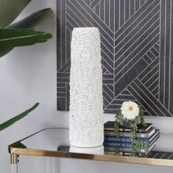 Hot Sale ⭐ White Ceramic Contemporary Vase, 21" x 6" x 6" by Ivory and Iris 🎉 -Cheap Ivory and Iris Store D490007S 7