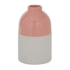 Discount ❤️ Pink Ceramic Modern Vase, 10" x 6" x 6" by Ivory and Iris 👏