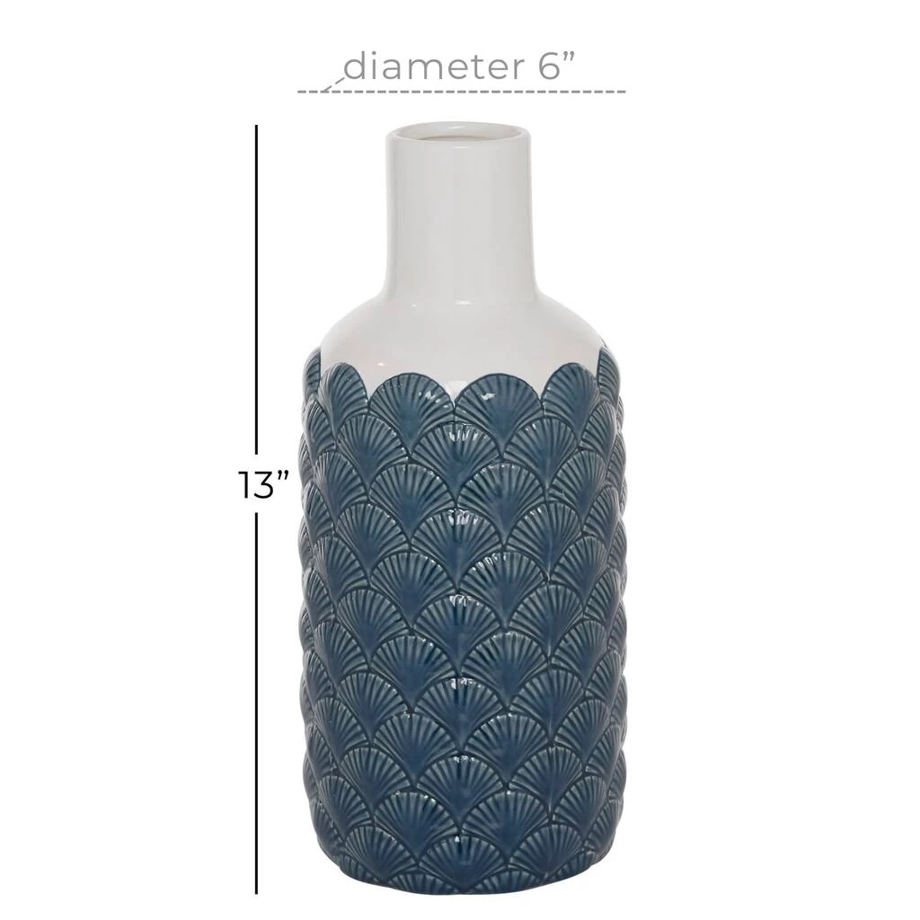 Promo 🔥 Blue Ceramic Coastal Vase, 13" x 6" x 6" by Ivory and Iris ⭐ 5 Promo 🔥 Blue Ceramic Coastal Vase, 13" x 6" x 6" by Ivory and Iris ⭐ - Image 5