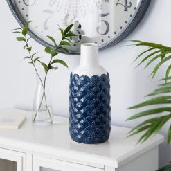 Promo 🔥 Blue Ceramic Coastal Vase, 13" x 6" x 6" by Ivory and Iris ⭐ 11 Promo 🔥 Blue Ceramic Coastal Vase, 13" x 6" x 6" by Ivory and Iris ⭐ -Cheap Ivory and Iris Store D490018S 6