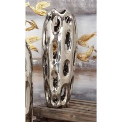 Discount ✔️ Silver Ceramic Contemporary Vase, 16" x 6" x 6" by Ivory and Iris 😉 -Cheap Ivory and Iris Store D490031S 7