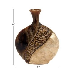 Best deal 🧨 Brown Ceramic Traditional Vase, 14" x 11" x 3" by Ivory and Iris 😉 -Cheap Ivory and Iris Store D490034S 8