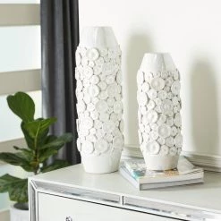 Best deal 🛒 Set of 2 White Stoneware Modern Vase, 23", 17" by Ivory and Iris 🧨 -Cheap Ivory and Iris Store D490035S 6