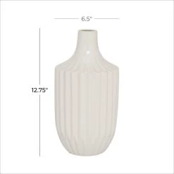 Hot Sale ❤️ White Ceramic Modern Vase, 13" x 6" x 6" by Ivory and Iris 👏 -Cheap Ivory and Iris Store D490036S 5