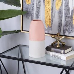 Brand new 🥰 Pink Ceramic Modern Vase, 11" x 5" x 5" by Ivory and Iris ✨ -Cheap Ivory and Iris Store D490037S 5