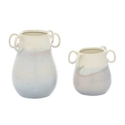 Buy π Set of 2 White Ceramic Farmhouse Vase, 12" x 10" x 9" by Ivory and Iris π