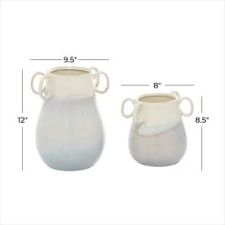 Buy 👍 Set of 2 White Ceramic Farmhouse Vase, 12" x 10" x 9" by Ivory and Iris 🛒 -Cheap Ivory and Iris Store D490039S 7
