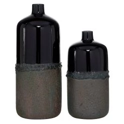 Top 10 👏 Set of 2 Black Stoneware Rustic Vase, 20", 15" by Ivory and Iris 😀