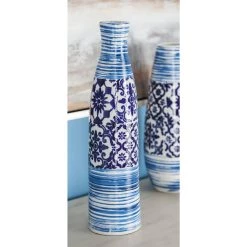 Deals 🎉 Blue Ceramic Coastal Vase, 19" x 5" x 5" by Ivory and Iris 🔔 -Cheap Ivory and Iris Store D490054S 5