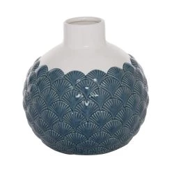 Flash Sale 🌟 Blue Ceramic Coastal Vase, 9" x 8" x 8" by Ivory and Iris 🎁
