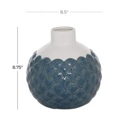Flash Sale 🌟 Blue Ceramic Coastal Vase, 9" x 8" x 8" by Ivory and Iris 🎁 -Cheap Ivory and Iris Store D490060S 5